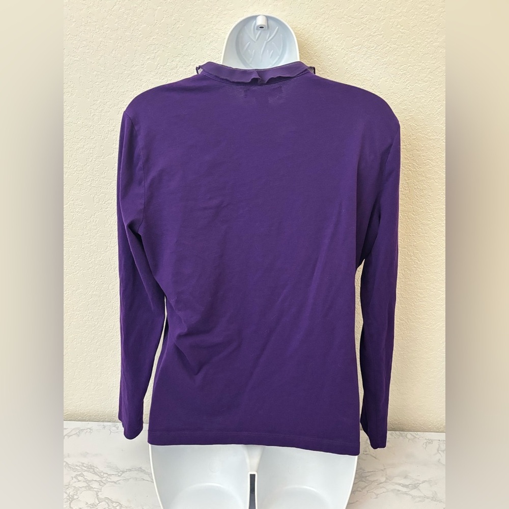American Living Womens Blouse Purse Henley Ruffle Long Sleeve V-Neck Size L​ - Picture 3 of 4
